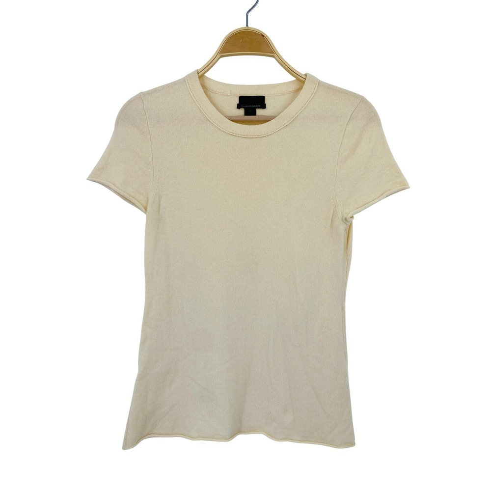 J.Crew Collection Cashmere Short Sleeve Tee Sweater Medium Cream Ivory Italian